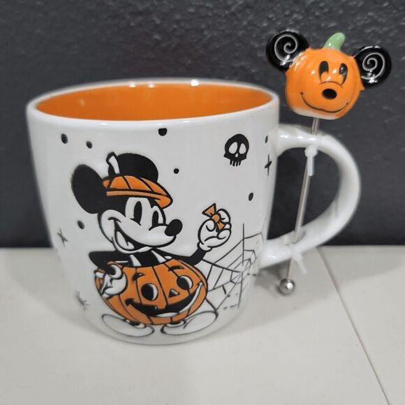 2023 Disney Halloween- Mickey Mouse Mug W/ Pumpkin Stir Stick - Picture 1 of 6
